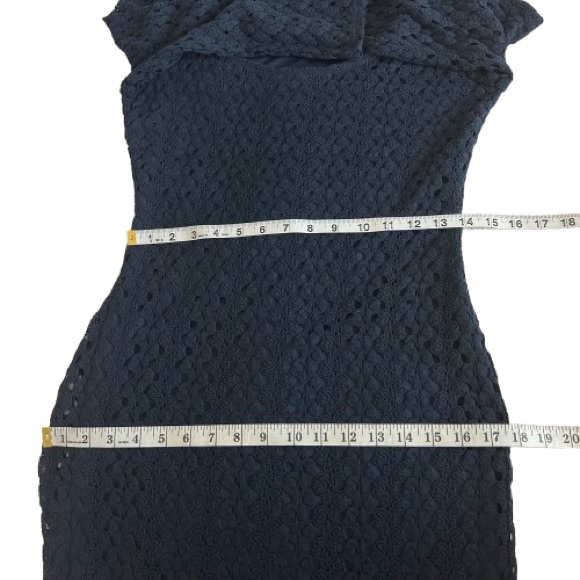 As U Wish Women's M Navy Blue Midi Pullover Sleeved Knit Bidycon Crochet Dress - Picture 10 of 15